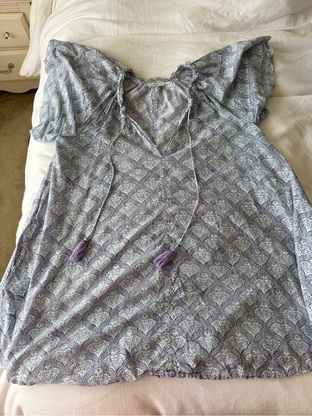 Roller Rabbit Jemina Temmy Dress Lightweight Lavender Boho Tassel Size Large